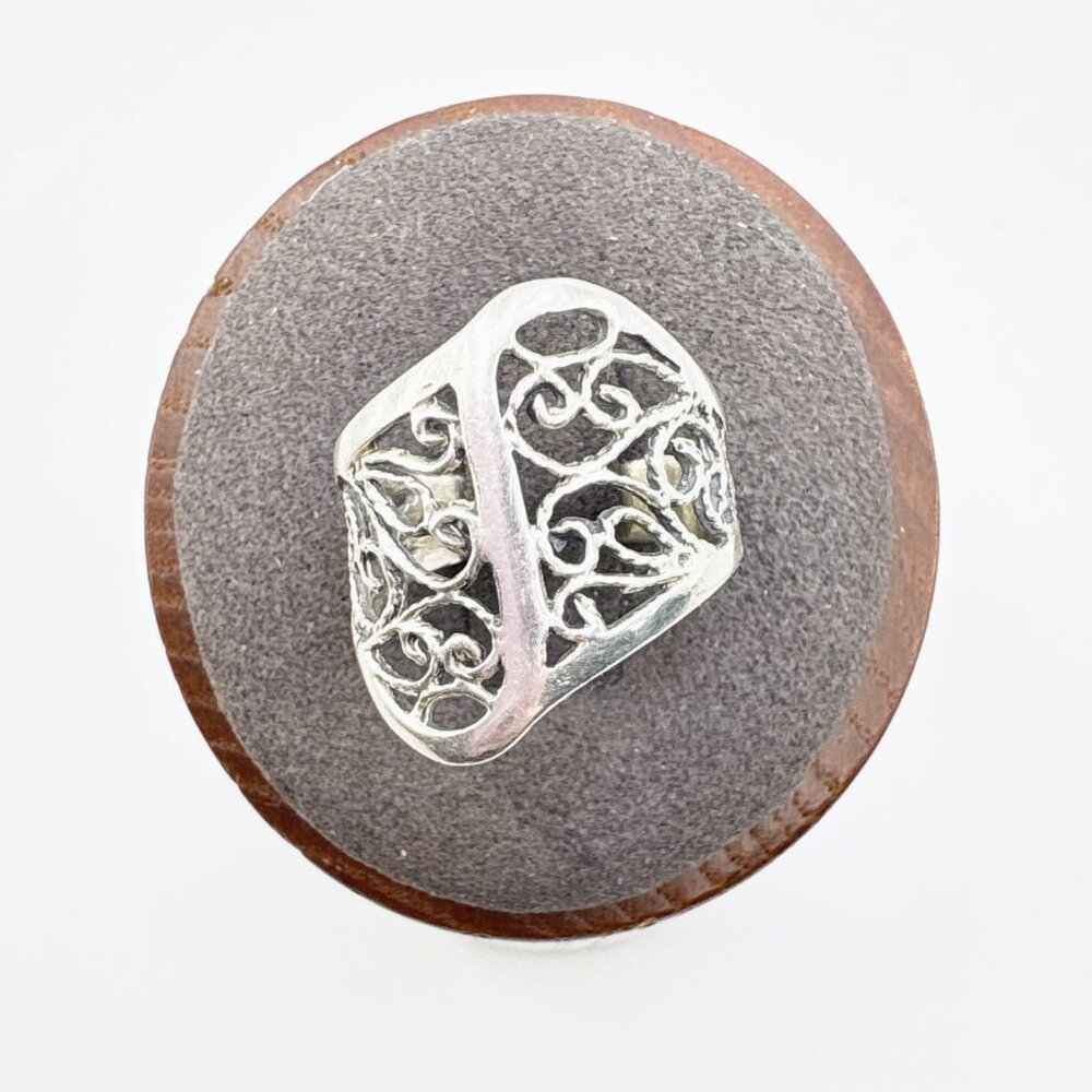 VTG Solid Sterling Silver 925 Filigree Scroll Design Freeform Ring Size 5.5